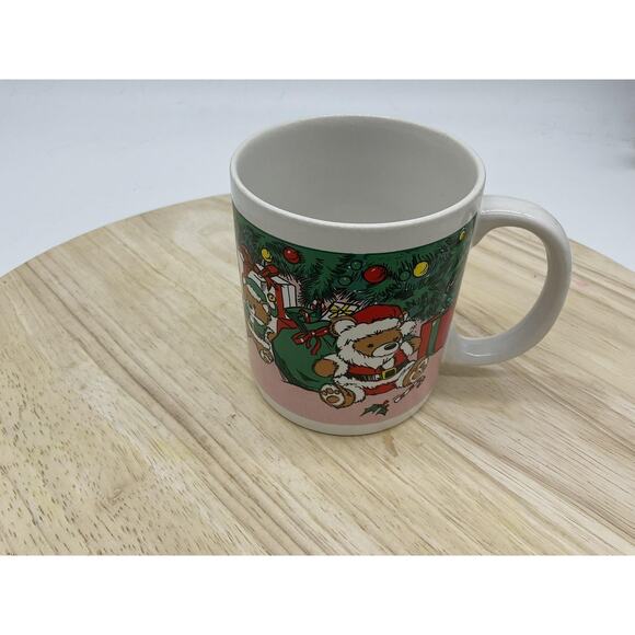 Vintage Christmas Teddy Bears Tree Ceramic Mug Holiday Coffee Cup Xmas 80s Cute - Picture 3 of 6